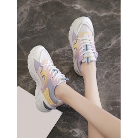Colorblock Mesh Lace Up Sports Shoes