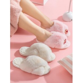 Women's Winter Criss-cross Fuzzy Faux Fur Home Indoor Slippers