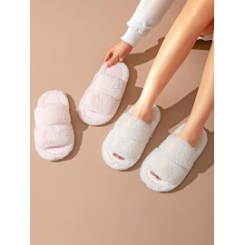 Women's Winter Solid Color Fuzzy Faux Fur Indoor House Slippers