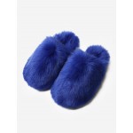 Winter Indoor Warmth Fluffy Faux Fur Solid Color Antiskid Slippers for Women and Men