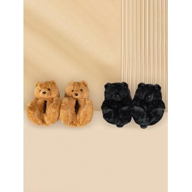 Cute Bear Shape Warmth Comfortable Fuzzy Fleece House Slippers