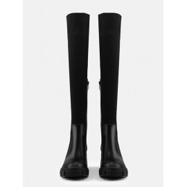 Women's Side Zip Design Solid Color Over-the-knee Stretchy Knitted Sock Boots