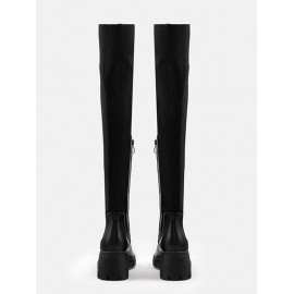 Women's Side Zip Design Solid Color Over-the-knee Stretchy Knitted Sock Boots