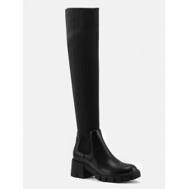 Women's Side Zip Design Solid Color Over-the-knee Stretchy Knitted Sock Boots