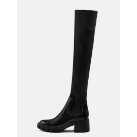 Women's Side Zip Design Solid Color Over-the-knee Stretchy Knitted Sock Boots