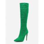 Pointed Toe Solid Color Terry Cloth Stiletto Heel Knee High Boots