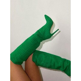 Pointed Toe Solid Color Terry Cloth Stiletto Heel Knee High Boots