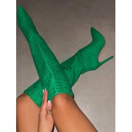 Pointed Toe Solid Color Terry Cloth Stiletto Heel Knee High Boots