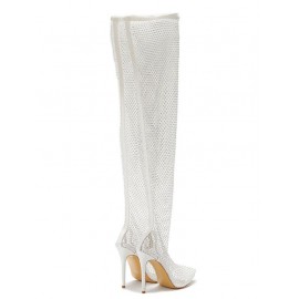 Party Club Fishnet Sequined Glitter Sparkle Heeled Pointed Toe Over-the-knee Boots