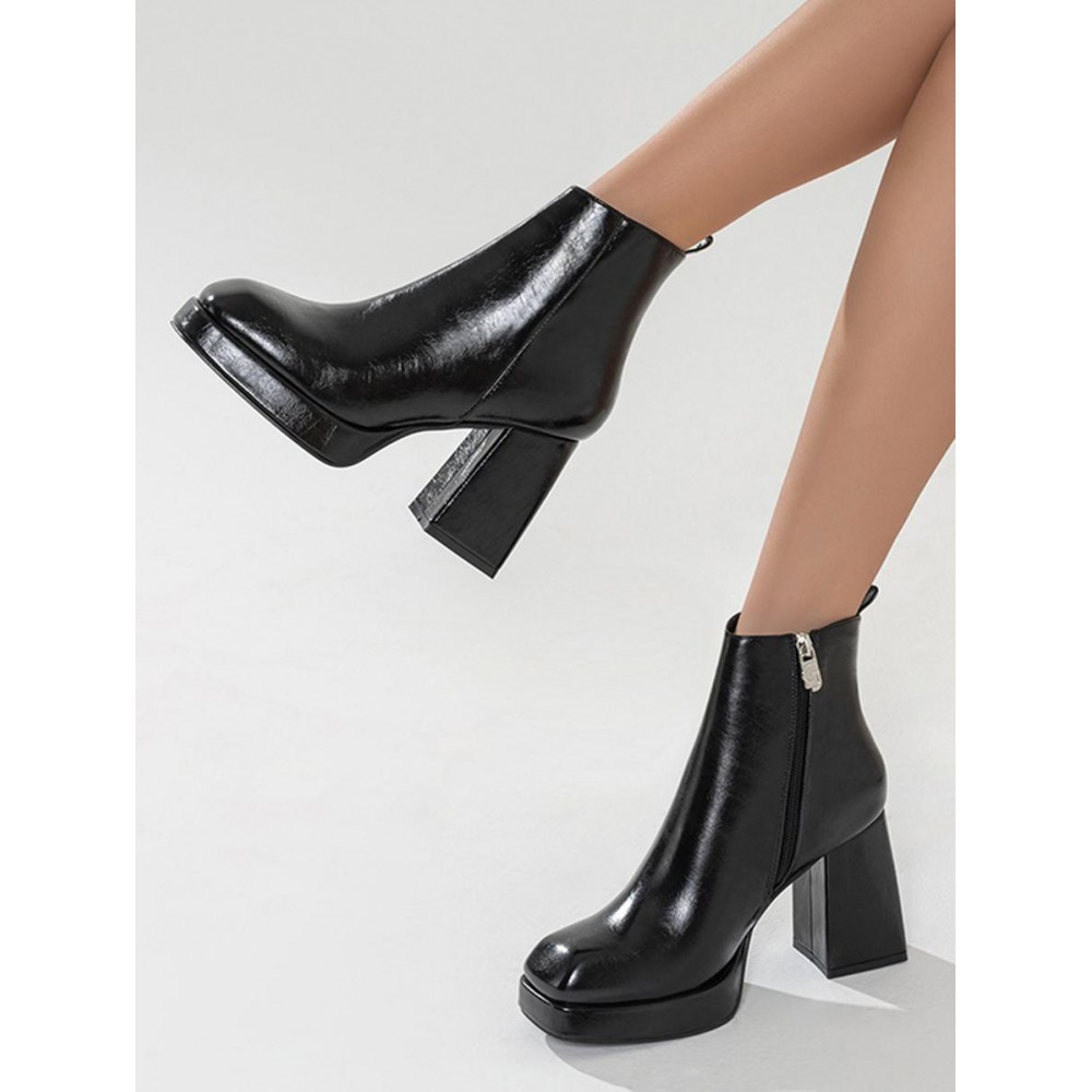 Square Toe Platform Chunky Heel Boots