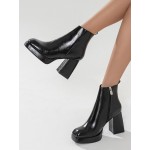 Square Toe Platform Chunky Heel Boots