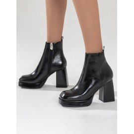 Square Toe Platform Chunky Heel Boots
