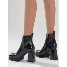 Square Toe Platform Chunky Heel Boots