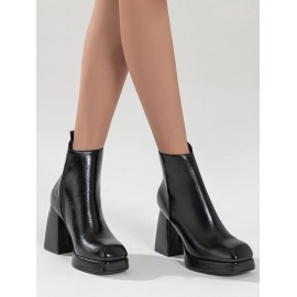 Square Toe Platform Chunky Heel Boots