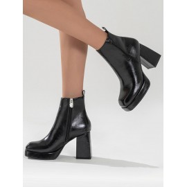 Square Toe Platform Chunky Heel Boots