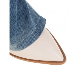 Women's Daily Streetwear Pointed Toe Block Chunky Heeled Denim Panel Spliced Foldover Knee High Boots