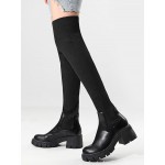 Women's British Style Solid Color Over-the-knee Length Chunky Heel Stretchy Knitted Sock Boots