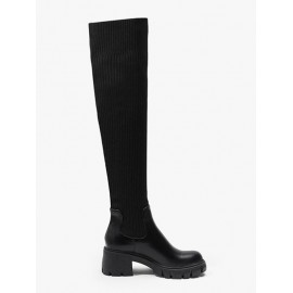Women's British Style Solid Color Over-the-knee Length Chunky Heel Stretchy Knitted Sock Boots