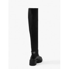 Women's British Style Solid Color Over-the-knee Length Chunky Heel Stretchy Knitted Sock Boots