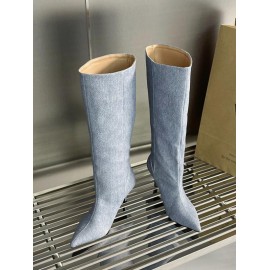 Women's Elegant Daily Kitten Heeled Pointed Toe Denim Knee High Boots