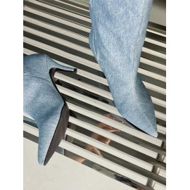 Women's Elegant Daily Kitten Heeled Pointed Toe Denim Knee High Boots
