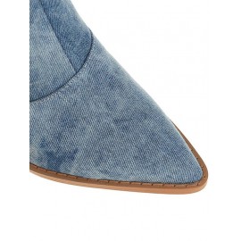 Women's Fashion Chunky Heels Pointed Toe Knee-high Denim Boots