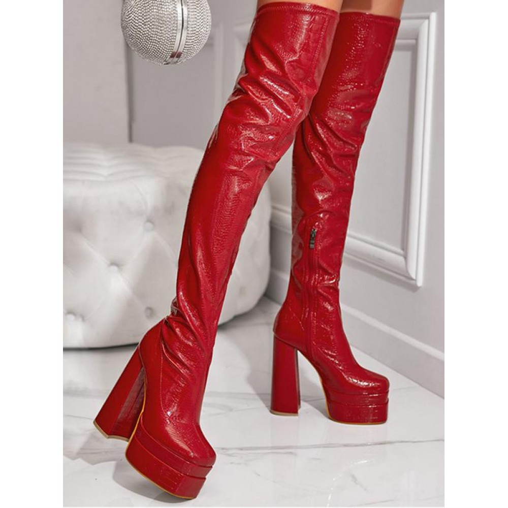 Stretchy Patent Leather Over The Knee Platform Boots