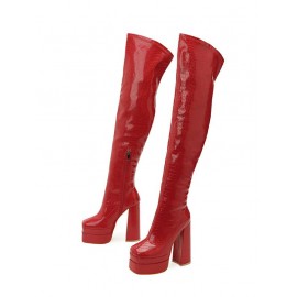 Stretchy Patent Leather Over The Knee Platform Boots