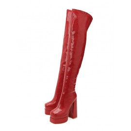 Stretchy Patent Leather Over The Knee Platform Boots