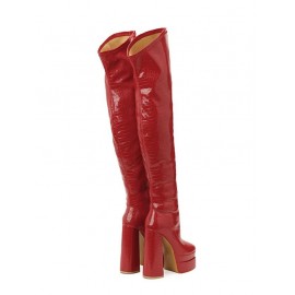 Stretchy Patent Leather Over The Knee Platform Boots
