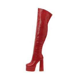 Stretchy Patent Leather Over The Knee Platform Boots